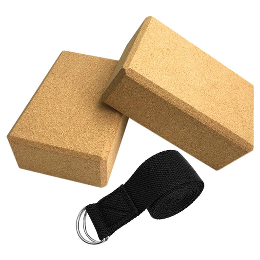 3pcs Cork Yoga Blocks + Yoga Strap